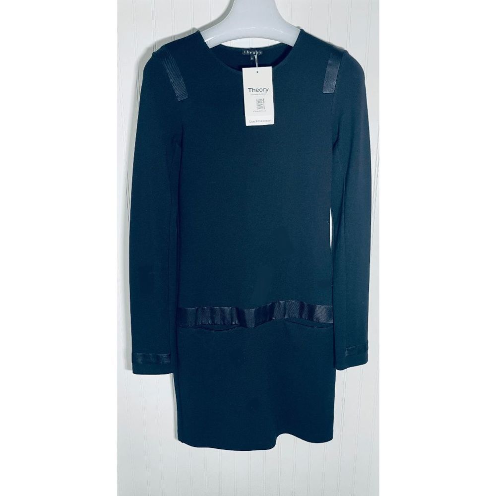 THEORY- NEW -Black Long Sleeve Mini Viscose  Dress- 'Komorov'- Size Small